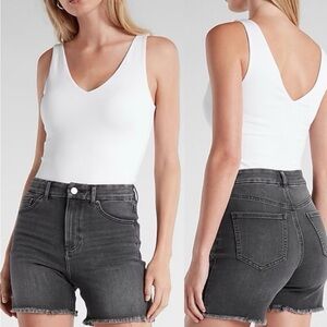 Express Flexx Midi High Rise Black Jean Cutoff Shorts